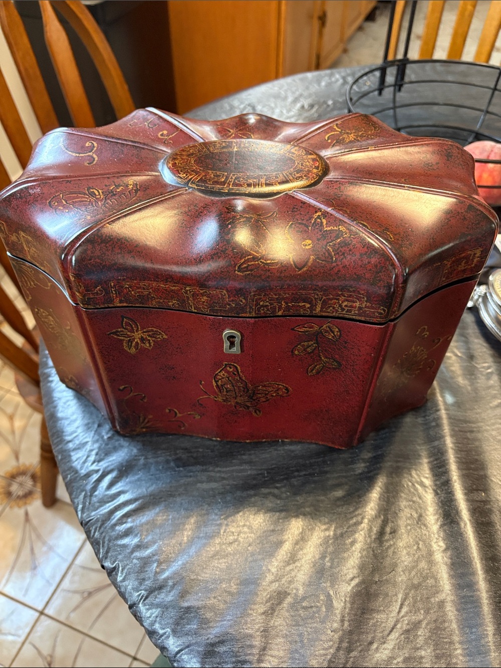 Vintage Red Decorative Jewelry Box with Gold Accents
